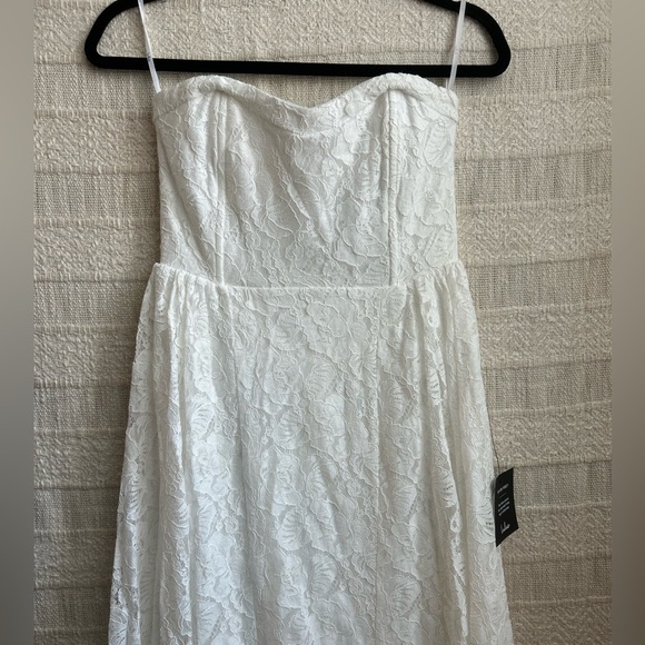 LULUS Curated Charm White Lace Strapless Bustier High-Low Dress BRIDAL - Picture 6 of 12